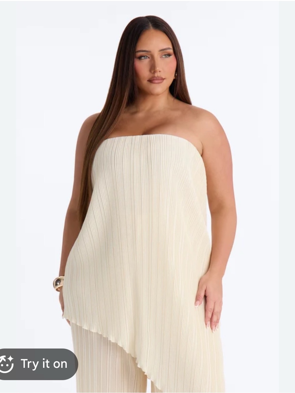 Fashion Nova Cream Strapless top with pants two piece